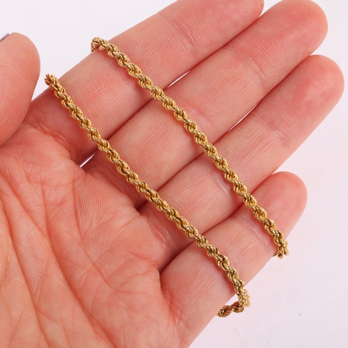 1164 - A 9ct gold rope twist chain necklace, maker NK, import London 1988, 40cm, 10.6g