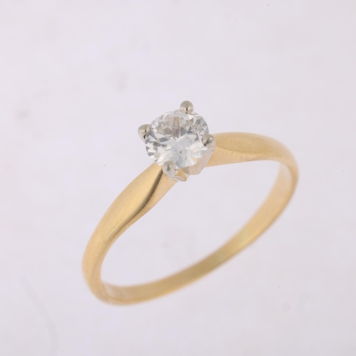 1169 - An 18ct gold 0.5ct single stone diamond ring, claw set with round transitional-cut diamond, colour a... 