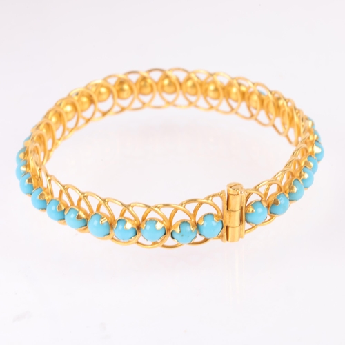 1171 - A Middle Eastern 22ct Gold (tested) blue glass bangle, apparently unmarked, band width 11.2mm, inter... 