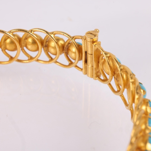 1171 - A Middle Eastern 22ct Gold (tested) blue glass bangle, apparently unmarked, band width 11.2mm, inter... 