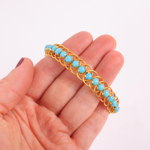 1171 - A Middle Eastern 22ct Gold (tested) blue glass bangle, apparently unmarked, band width 11.2mm, inter... 