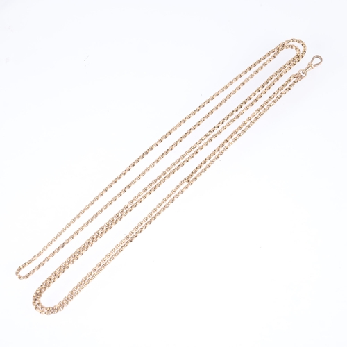 1172 - An Antique 9ct gold long guard muff chain, maker E&B, with 9ct dog clip, 146cm, 33.1g