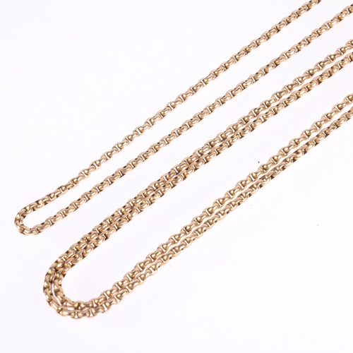 1172 - An Antique 9ct gold long guard muff chain, maker E&B, with 9ct dog clip, 146cm, 33.1g