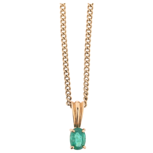 1178 - A single stone emerald pendant necklace, claw set with 1ct oval mixed-cut emerald, on 9ct cable link... 