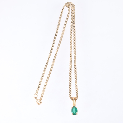 1178 - A single stone emerald pendant necklace, claw set with 1ct oval mixed-cut emerald, on 9ct cable link... 