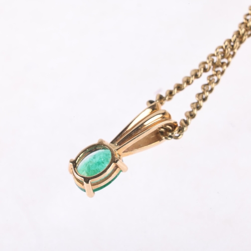 1178 - A single stone emerald pendant necklace, claw set with 1ct oval mixed-cut emerald, on 9ct cable link... 