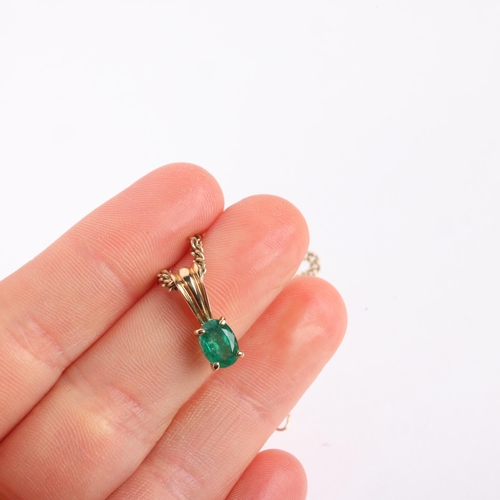 1178 - A single stone emerald pendant necklace, claw set with 1ct oval mixed-cut emerald, on 9ct cable link... 