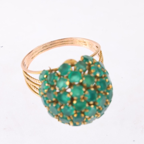 1179 - A Continental 14ct gold chalcedony bombe cluster ring, setting height 16.4mm, size O, 5g