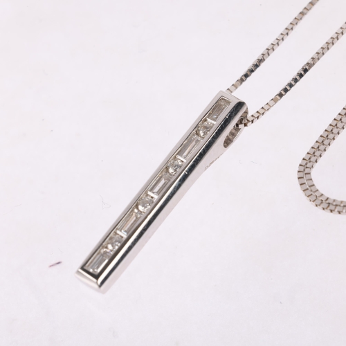 1181 - An 18ct white gold diamond line pendant necklace, on 18ct fine box link chain, pendant 24mm, chain 4... 