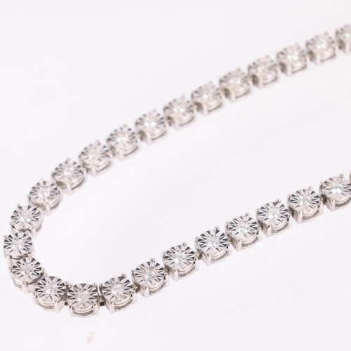 1182 - A 14ct white gold diamond tennis line bracelet, illusion set with modern round brilliant-cut diamond... 