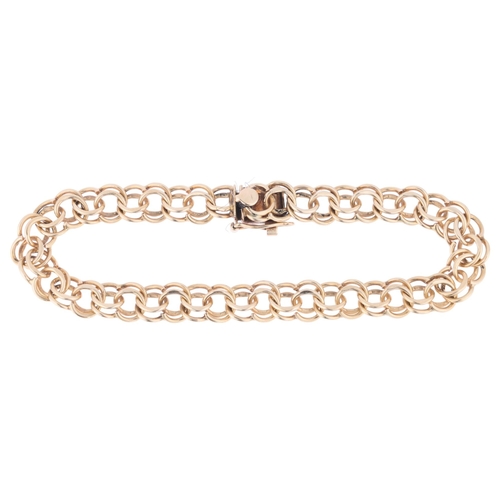 1185 - A 9ct gold double hoop link chain bracelet, maker AGC, London 1973, 19cm, 11.8g