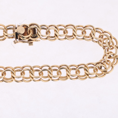 1185 - A 9ct gold double hoop link chain bracelet, maker AGC, London 1973, 19cm, 11.8g