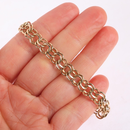 1185 - A 9ct gold double hoop link chain bracelet, maker AGC, London 1973, 19cm, 11.8g