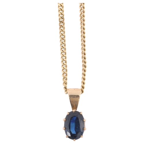 1193 - A single stone sapphire pendant necklace, claw set with 1.5ct oval mixed-cut sapphire on 9ct fine fl... 