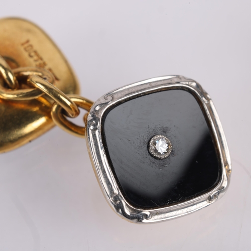 1202 - An Art Deco 18ct gold and platinum onyx and diamond dress set, comprising pair of cufflinks, 4 butto... 