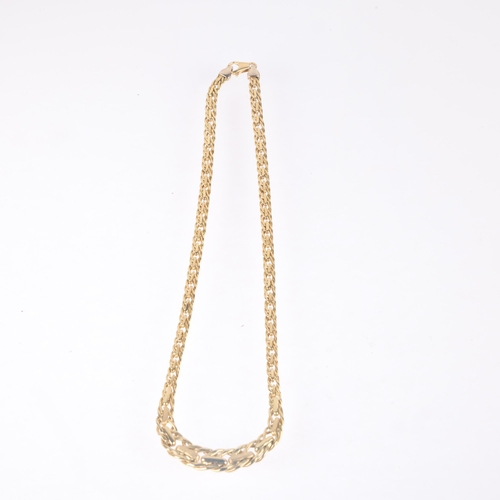 1206 - A Continental unmarked gold collar necklace, polished and textured links, apparently unmarked, 40cm,... 