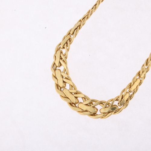 1206 - A Continental unmarked gold collar necklace, polished and textured links, apparently unmarked, 40cm,... 