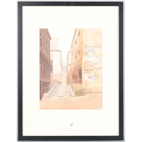 25 - John Hambleton Holdcroft (1926 - 2014) NDD FSIAD FCSD, passage way in Paris, watercolour, 37cm x 28c... 