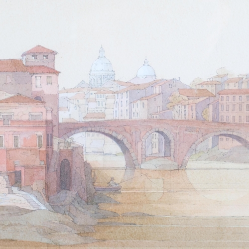 32 - John Hambleton Holdcroft (1926 - 2014) NDD FSIAD FCSD, Tiber Island Rome, watercolour, 31cm x 50cm, ... 