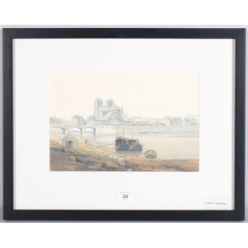 34 - John Hambleton Holdcroft (1926 - 2014) NDD FSIAD FCSD, Pont D'Archeveche Paris (1830), watercolour, ... 