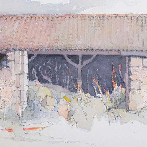 37 - John Hambleton Holdcroft (1926 - 2014) NDD FSIAD FCSD, barn at Rossingnol Dordogne, watercolour, 31c... 