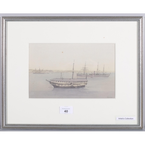 40 - John Hambleton Holdcroft (1926 - 2014) NDD FSIAD FCSD, HMS Tamor Hong Kong, watercolour, 16cm x 25cm... 