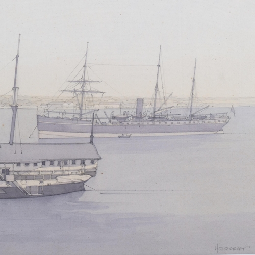 40 - John Hambleton Holdcroft (1926 - 2014) NDD FSIAD FCSD, HMS Tamor Hong Kong, watercolour, 16cm x 25cm... 