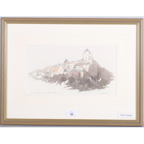 45 - John Hambleton Holdcroft (1926 - 2014) NDD FSIAD FCSD, Castelnaud Castle Dordogne, watercolour, 17cm... 