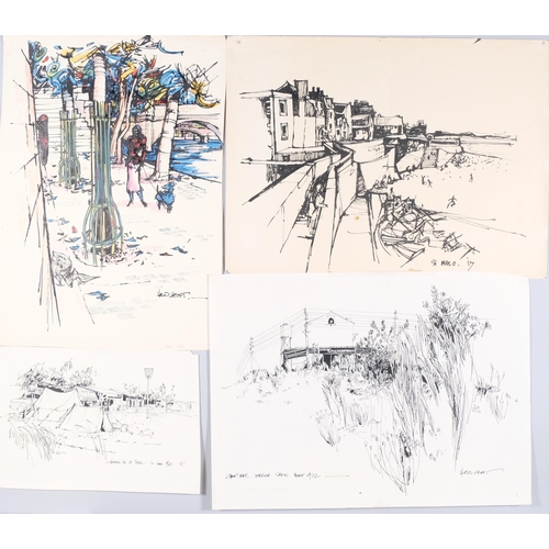 52 - John Hambleton Holdcroft (1926 - 2014) NDD FSIAD FCSD, folder of landscapes, ink drawings 1950s - 19... 