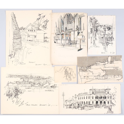 54 - John Hambleton Holdcroft (1926 - 2014) NDD FSIAD FCSD, folder of ink drawings, including Oslo 1960, ... 