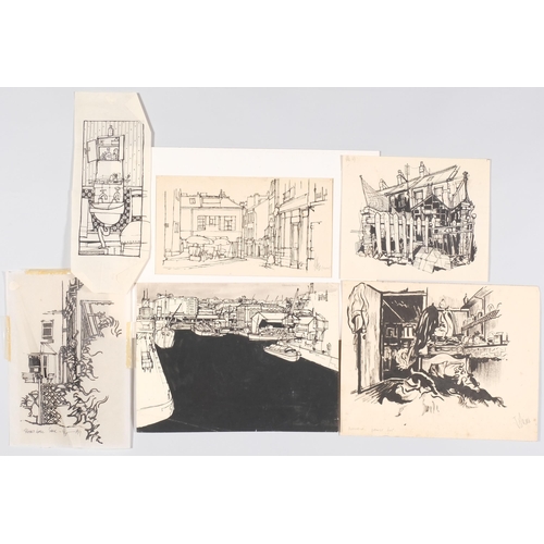 54 - John Hambleton Holdcroft (1926 - 2014) NDD FSIAD FCSD, folder of ink drawings, including Oslo 1960, ... 