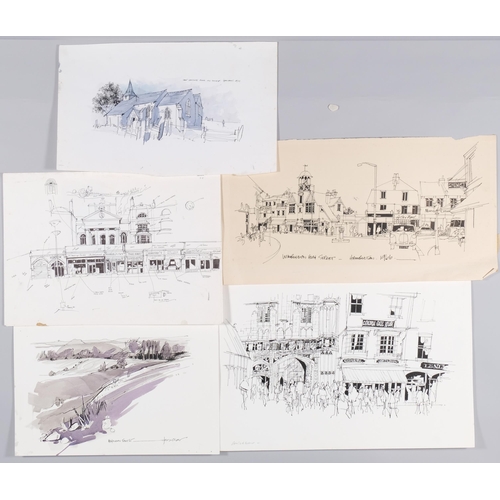 62 - John Hambleton Holdcroft (1926 - 2014) NDD FSIAD FCSD, folder of ink/watercolour drawings, Hastings ... 