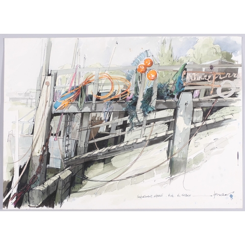 63 - John Hambleton Holdcroft (1926 - 2014) NDD FSIAD FCSD, folder of ink/watercolour drawings, local sce... 