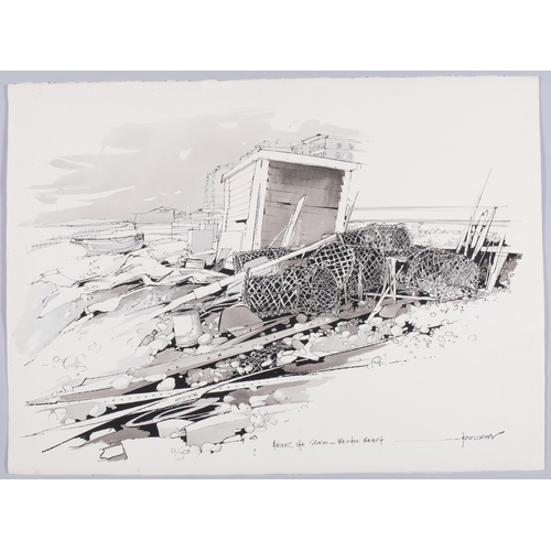 63 - John Hambleton Holdcroft (1926 - 2014) NDD FSIAD FCSD, folder of ink/watercolour drawings, local sce... 