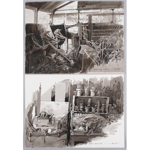 63 - John Hambleton Holdcroft (1926 - 2014) NDD FSIAD FCSD, folder of ink/watercolour drawings, local sce... 