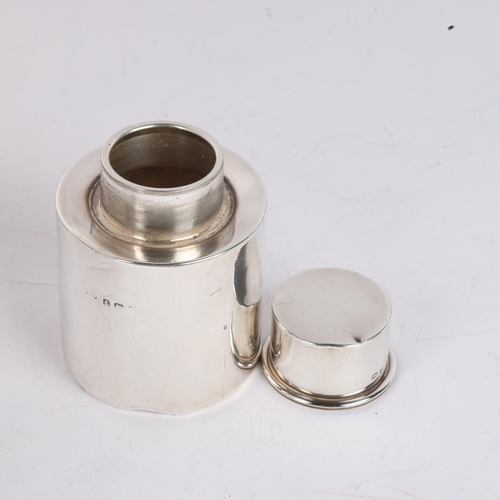 1682 - An Edwardian silver tea caddy, indistinct maker, Birmingham 1909, plain cylindrical form, 7.5cm, 1.9... 