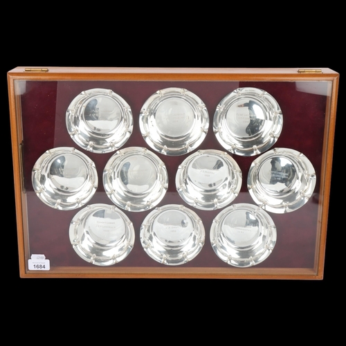 1684 - A cased set of 10 George V silver 'Jubilee Flypast' presentation bowls, Atkin Brothers, Jubilee hall... 