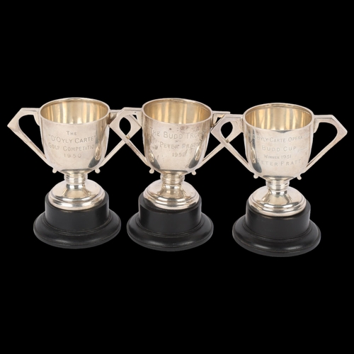 1686 - 3 Art Deco silver 2-handled golfing trophies, 7.5cm, 7.7oz weighable