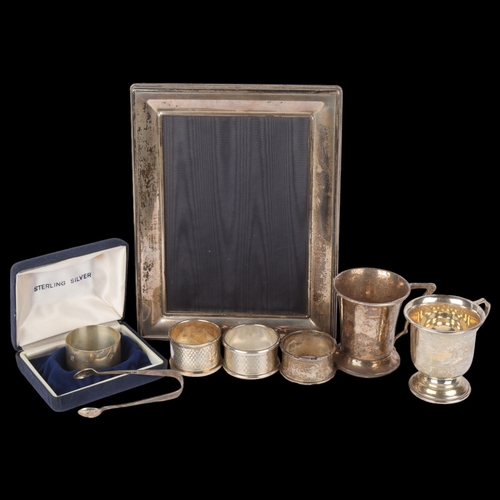 1690 - Various silver, including rectangular photo frame, christening mugs, napkin rings, etc, 7oz weighabl... 