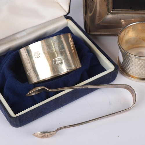 1690 - Various silver, including rectangular photo frame, christening mugs, napkin rings, etc, 7oz weighabl... 