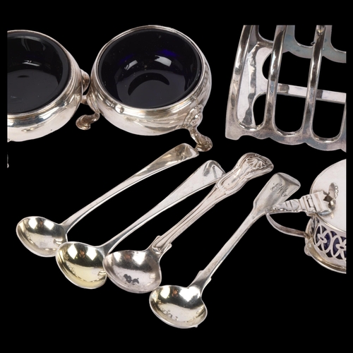 1691 - Various silver, including salt cellars, mustard pot, pepperette and spoons, 8.6oz weighable