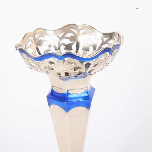 1693 - An Art Deco George V silver and blue enamel bud vase, Henry Clifford Davis, Birmingham 1919, 16.5cm,... 