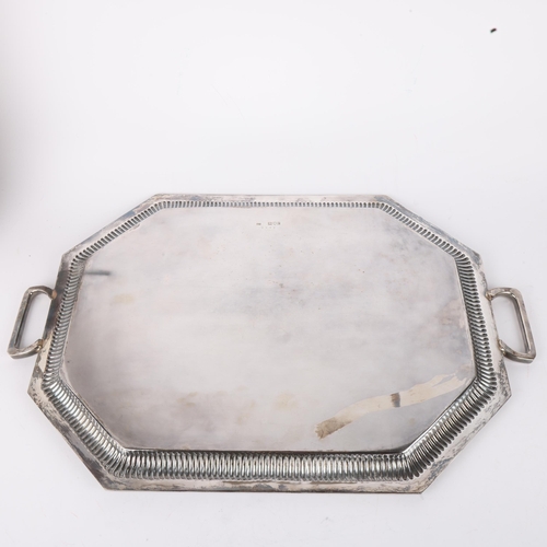 1706 - A late Victorian octagonal silver 2-handled tea tray, Henry Stratford Ltd, London 1898, bright-cut f... 