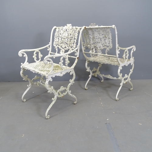 3003 - A 1930s Victorian style garden set comprising a table, 94x69x63cm, two matching chairs and a bench, ... 