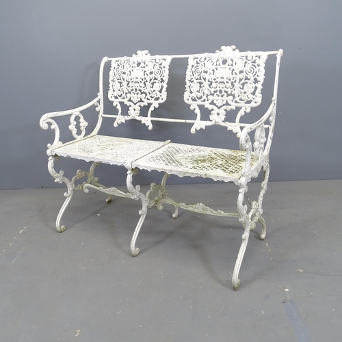 3003 - A 1930s Victorian style garden set comprising a table, 94x69x63cm, two matching chairs and a bench, ... 