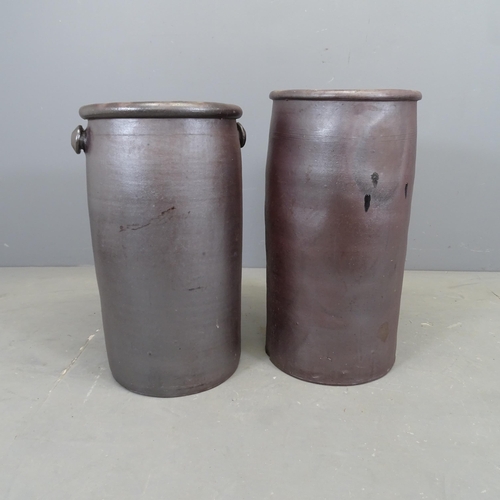 3035 - Two similar French terracotta pots du lard. Tallest 32x63cm.
