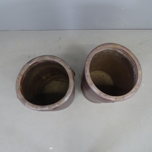 3035 - Two similar French terracotta pots du lard. Tallest 32x63cm.