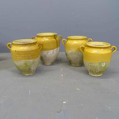 3053 - Four various French ceramic drip-glazed confit pots. Tallest 29cm.