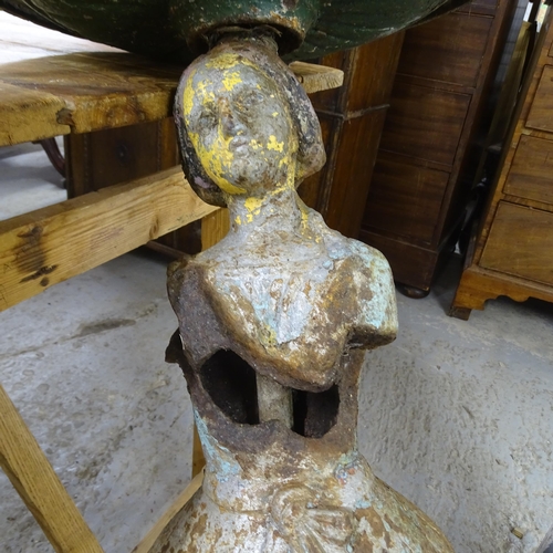 3070 - An antique painted cast iron water fountain, with figural support. A/F. Height 85cm.