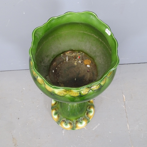 3086 - A Burmantofts style glazed ceramic jardiniere on stand. Height 80cm.